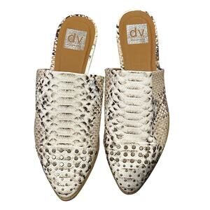 Dolce Vita DV Itzel Studded Slip On Mules Flats Snakeskin Print Sz 9.5 Mob Wife